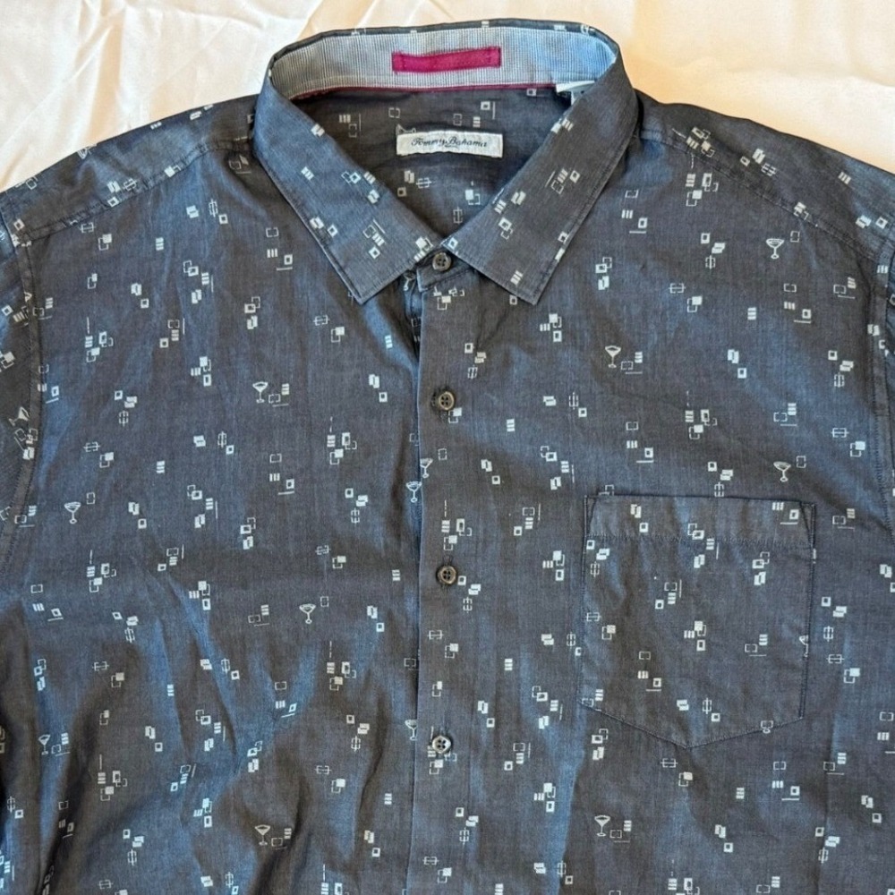 Tommy Bahama Mens Button Up Shirt XXL Blue Geometric Long Sleeve Casual Preppy - Picture 3 of 9